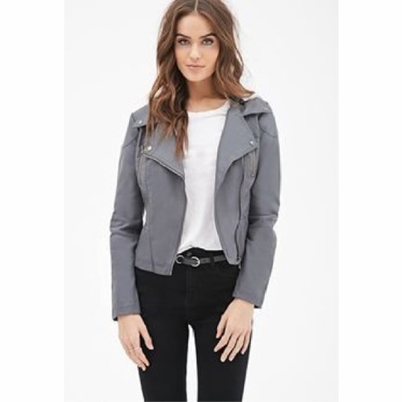 Forever 2 Gray Faux Leather Moto Jacket 